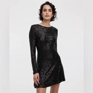 Black Holiday Sequin Long Sleeve Dress with Bow Detail Size Small